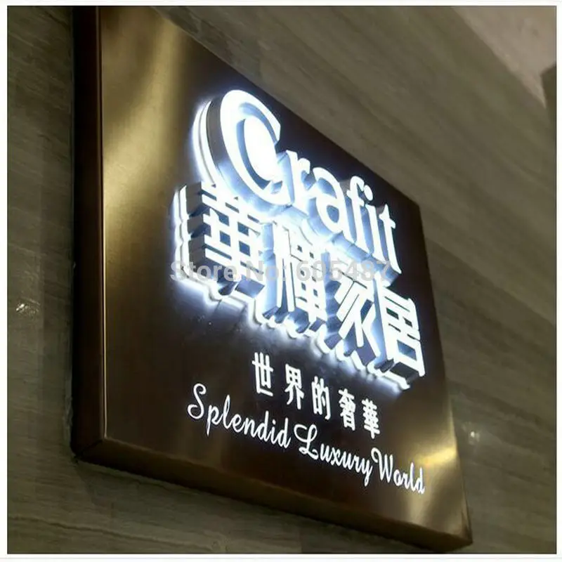 

Outdoor advertising illuminated open sign 3D channel letters stainless steel backlit sign letters