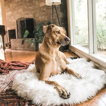 

Pet Dog Soft Kennel Bed Shag Plush Calming Warm Puppy Cushion Mat for Winter TUE88