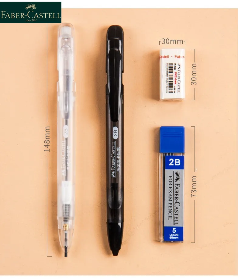 

1 Set Faber-Castell 2B Exam Machine-readable Card Automatic Pencil 1327 Refill and Eraser Suit Exam Stationery Student Supply