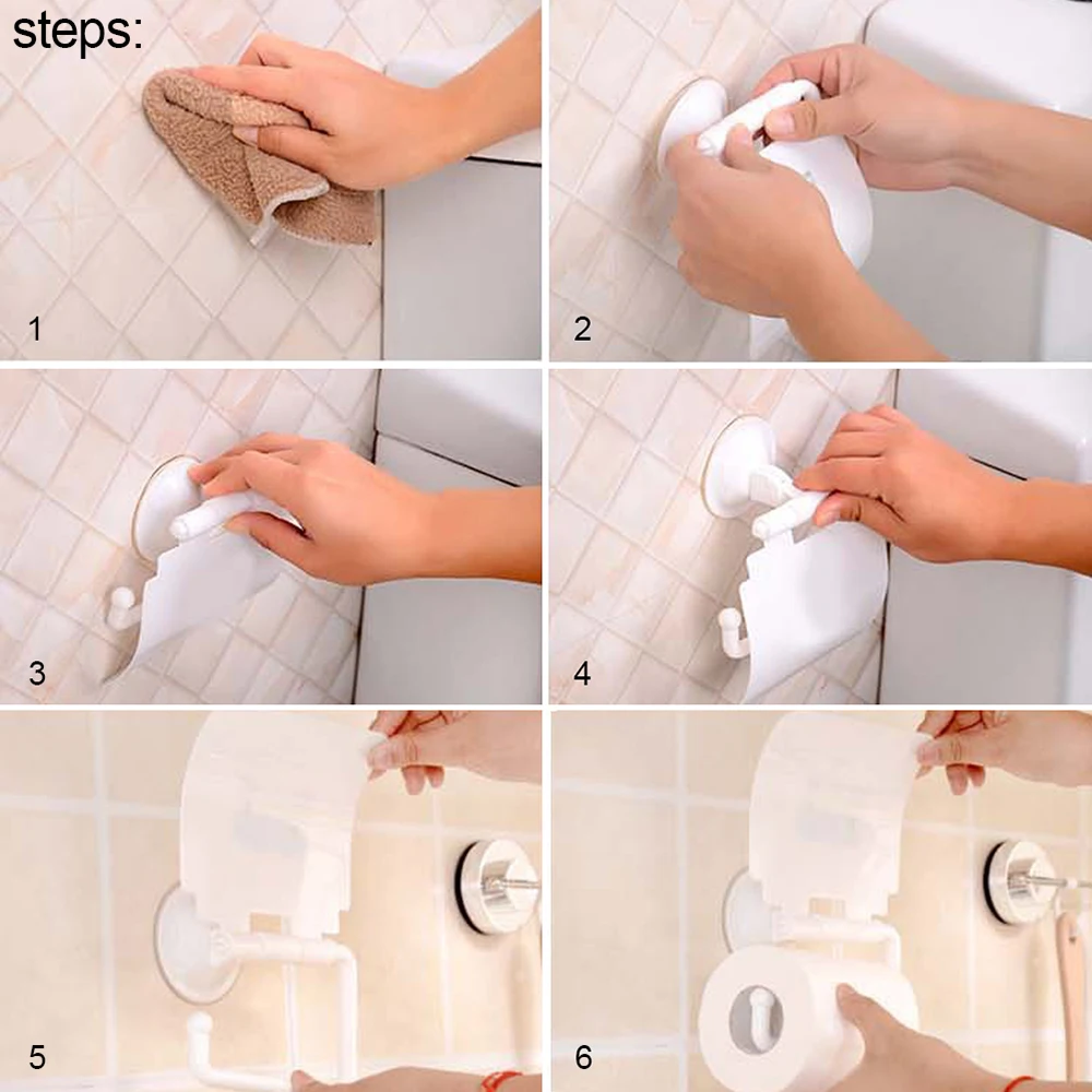 Wall Mounted Sucker Toilet Paper Holder Seamless Waterproof Suction Cup Paper Towel Rack Dispenser Plastic Toilet Roll Rack
