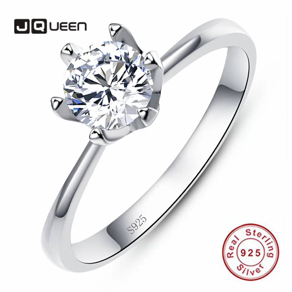 

JQUEEN 6-Claw Ziron Flower 925 Sterling Silver Ring Size 5-9 Women Wedding and Engagement Ring