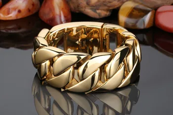 

32mm Stainless Steel Cuban Chain Bracelet For Men's Chain Length 24cm Rapper Exaggerated Hip Hop Men Gold Color Bangle Jewelry