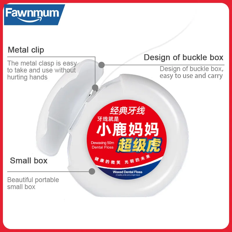 Dental Floss Fawnmum 50m/Roll Oral Hygiene Teeth Cleaning Wax Mint flavored Toothpick Dental Floss Teeth Flosser Tooth Clean