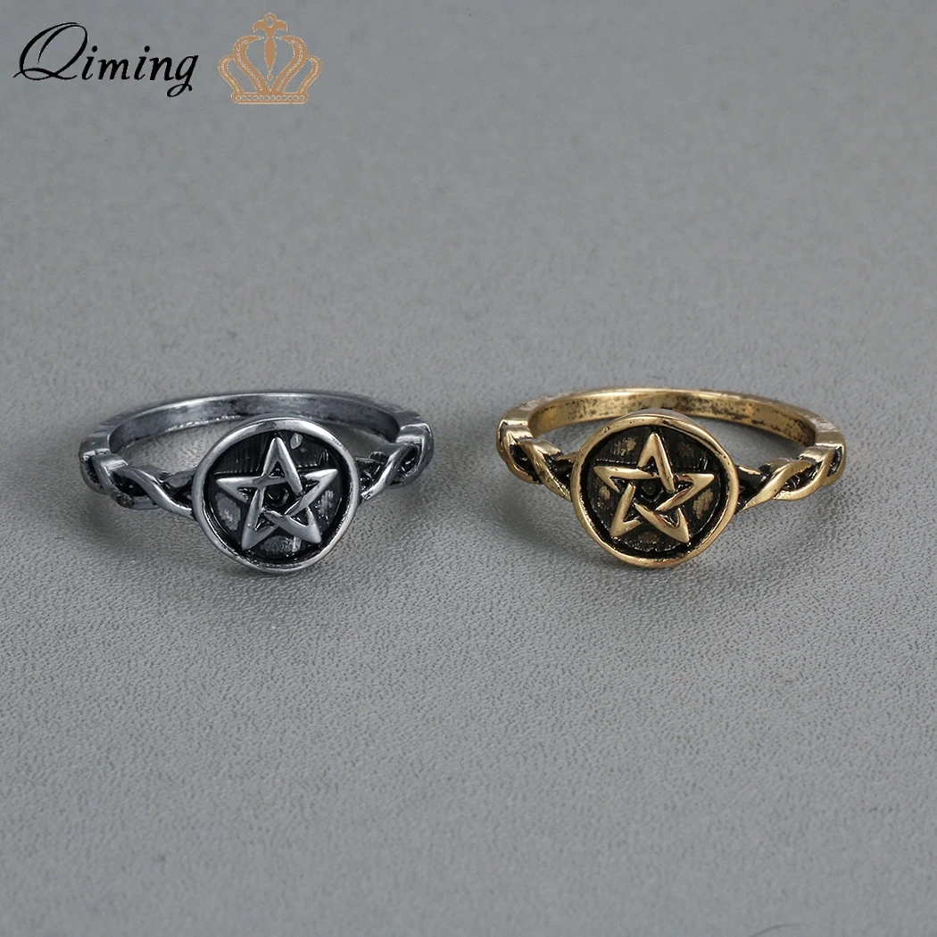 QIMING Celtic Infinity Viking Rings For Women Men Twisted Braided Shank Oxidized Pentagram