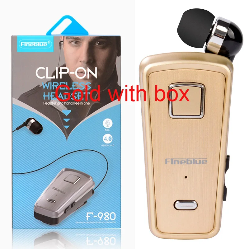 Gold with box Fineblue F980 MINI Wireless Bluetooth Earphone Car In-Ear Handsfree with Microphone Headset Mini Vibration Support IOS Android - Цвет: Gold with box