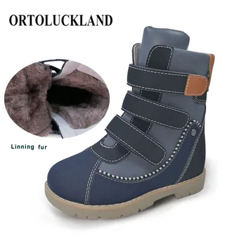 

Children Kids Cool High-top Corrective Orthopedic Boots Fur Linning Winter Shoes Microfiber Leather Snow Boots for Boys Girls