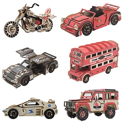 Puzzle 3D en bois modèles de voiture Miniature moto course Bus modèle d'assemblage Aldult Kits de construction à monter soi même jouets pour enfants cadeaux d'anniversaire 