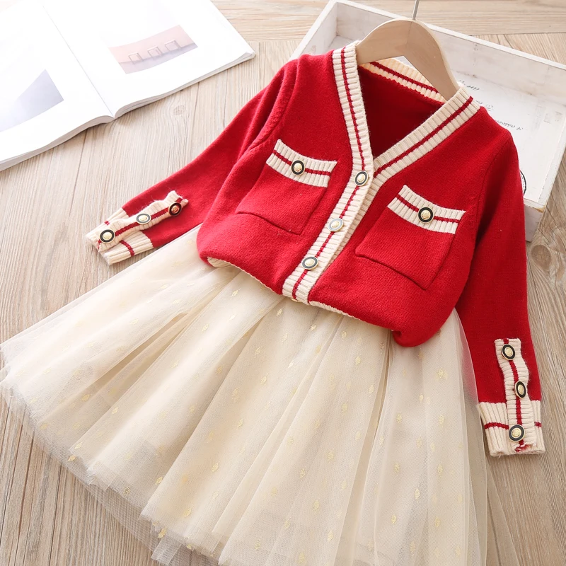 Sets Style 7 Платье для девочек; сезон осень-зима; новое платье принцессы; элегантная детская одежда; свитер; куртка+ юбка; комплекты одежды для детей из 2 предметов - Цвет: Sets Style 7