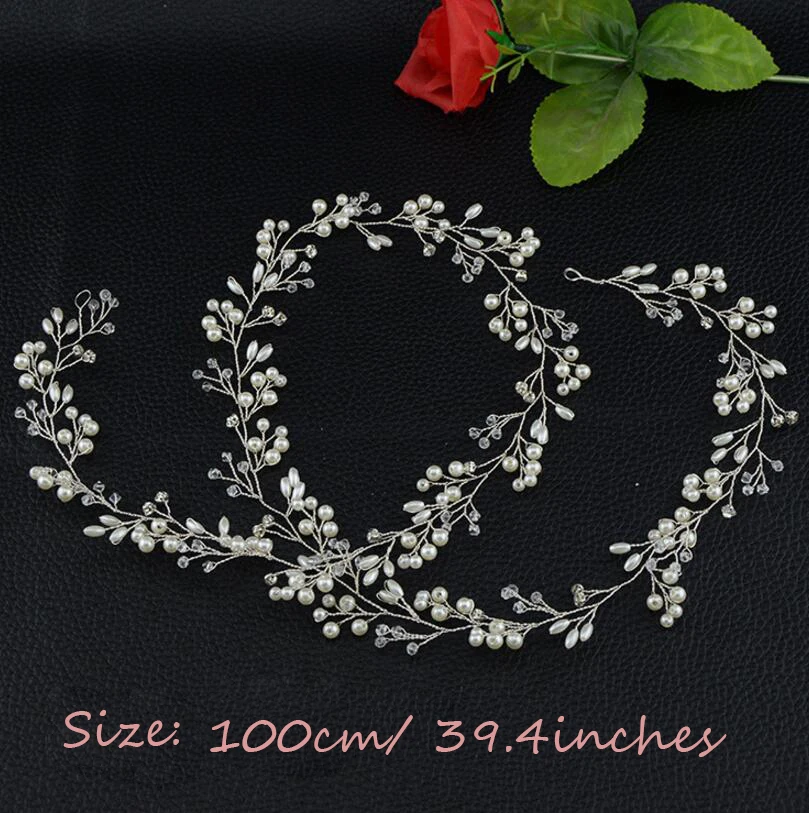 Rhinestones Pearls Hair Vine Headband for Wedding Bride Bridesmaid