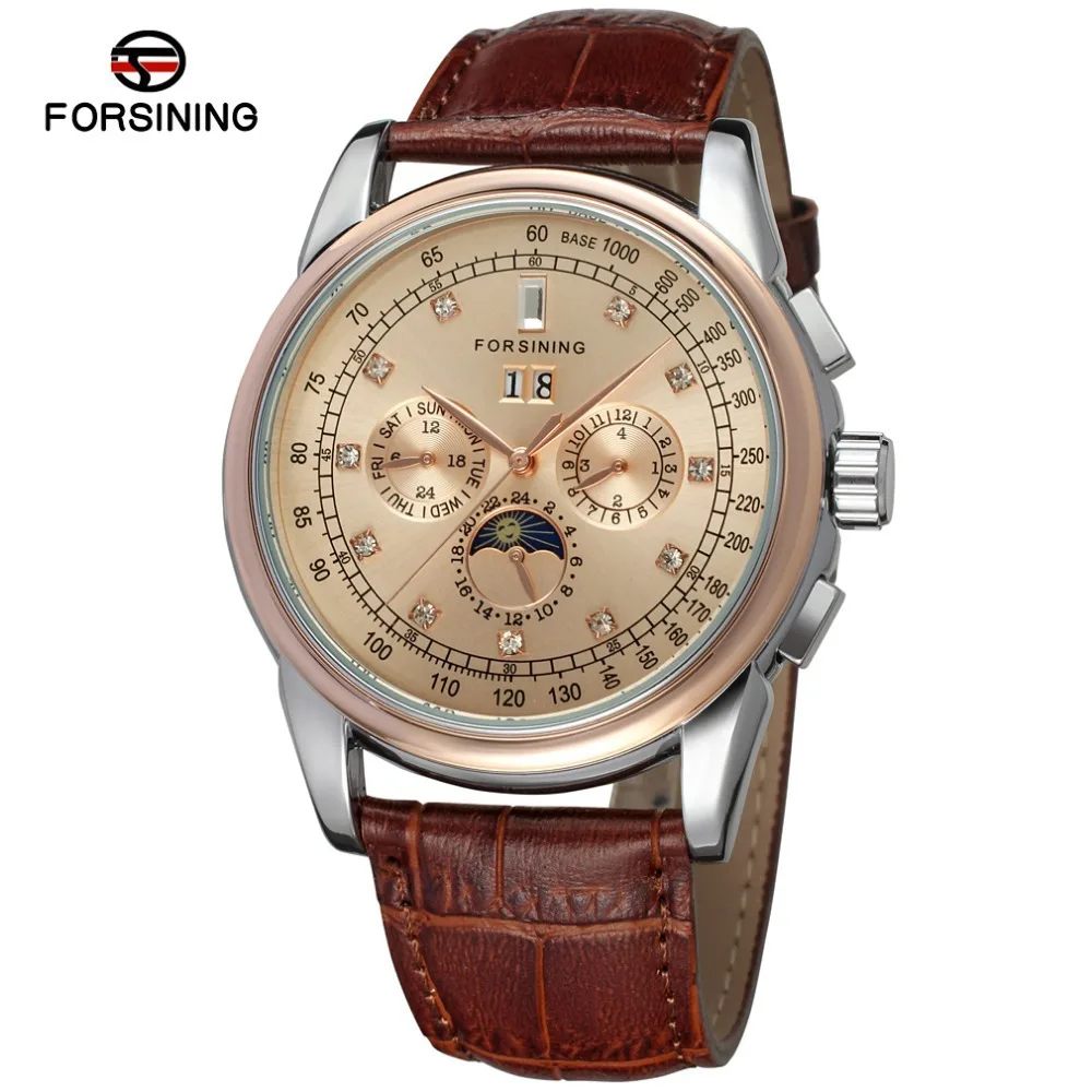 

Forsining Fashion Casual Shanghai Movement Tourbillon Moon And Stars Fully Automatic Mechanical Wrist Watch