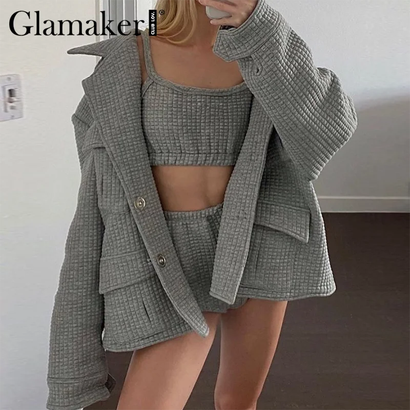 Glamaker Комплект из трех предметов серый короткий комбинезон женский облегающий