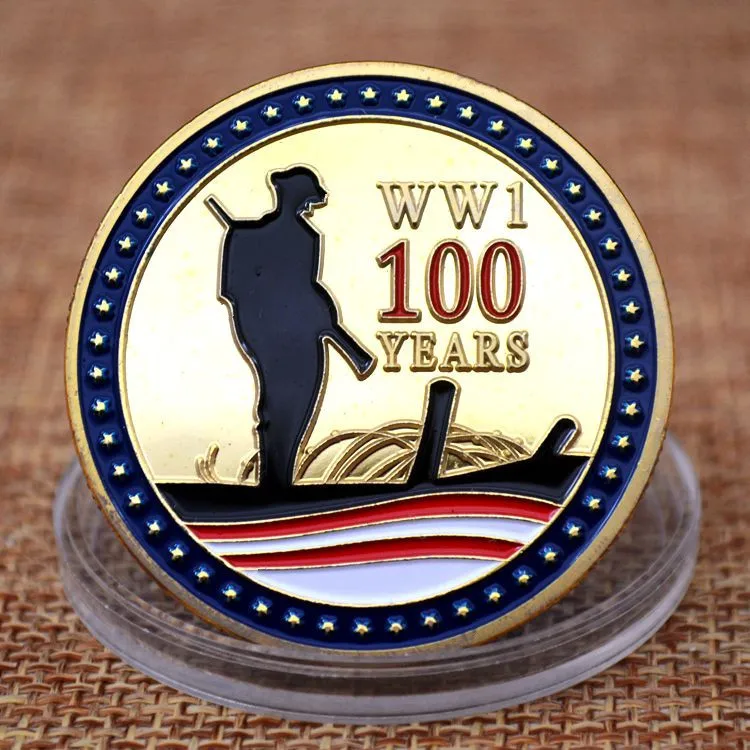 1918 2018 WWI 100 юбилейные памятные монеты 999 Позолоченный лак для выпечки