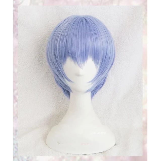 EVA Ayanami Rei Wig Short Light Blue Heat Resistant Synthetic Hair Cosplay Headwear Haripins + Wig Cap wig