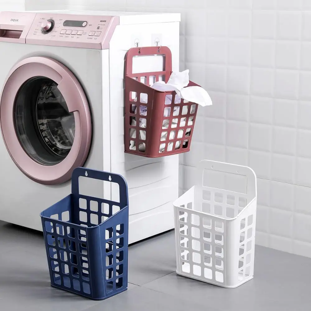 

Wall-Mounted Dirty Clothes Storage Basket Bathroom Punch Free Plastic Dirty Clothes Basket Hollow Laundry Hamper