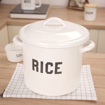 

Porcelain enamel Japanese insect proof moistureproof rice bucket household sealed storage food flour rice large jar 8kg