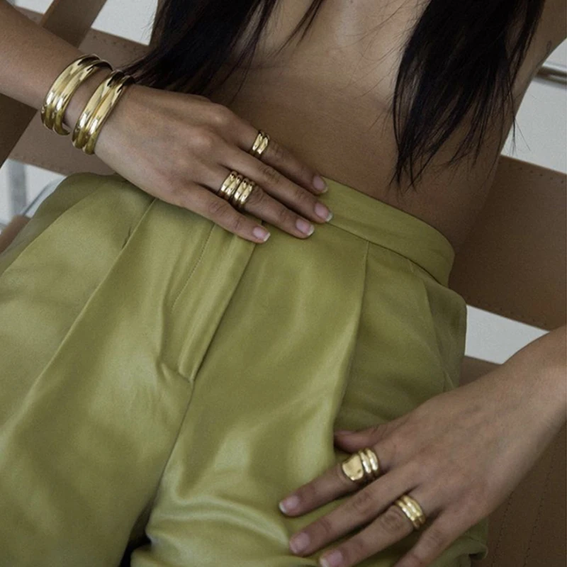 Peri'sBox 3 Sizes Double Layers Gold Rings Wide Titanium Steel Rings for Women Minimalist Plain Stackable Rings 2020 Fashion - Image 2