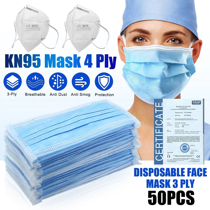 

50pcs KN95 Mask N95 FFP2 Face Mask Mouth Face Mask KN95 95% Filtraion Cotton Masks Anti-Dust 4-layer Protective Cover Mask