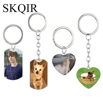 

Personalized Baby Photo Name Keychain Custom Text Stainless Steel Heart Dog Tag Keychain Women Family Mothers Day Jewelry Gift