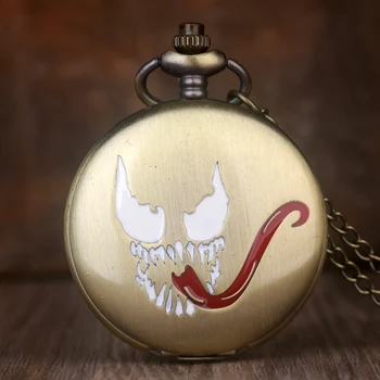

New Bronze Creative Evil Spirit Long Tongue Quartz Pocket Watch with chain Retro fob watches Necklace Women Gift Clock Mens