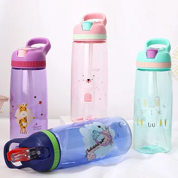 

1Pcs BPA Free Transparent Leak Proof Straw Cups Cute Cartoon for Sport Hiking Climbing Portable Water Bottle 480/650ML