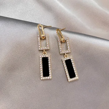 

Fashion Black Color Retro Earrings for Women Girls Female Fashion Long Geometric Rhinestone Earrings Party Wedding Jewelry Gifts