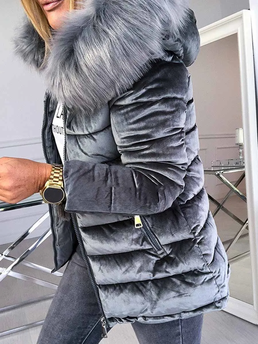 Зимняя бархатная куртка, пальто, женские куртки с хлопковой подкладкой серого и розового цвета размера плюс 4XL с меховым капюшоном-воротником, толстая модная базовая зимняя верхняя одежда