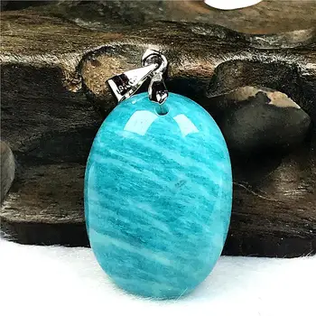 

Top Natural Green Amazonite Beads Pendant For Woman Lady Man Crystal Silver 24x17x9mm Oval Beads Mozambique Stone Jewelry AAAAA