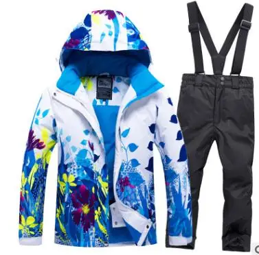 Детский лыжный костюм для девочек, куртка для сноуборда, штаны в цветочек, зимняя одежда, брюки, ветронепроницаемая водонепроницаемая Спортивная одежда для катания на лыжах - Цвет: Color 8
