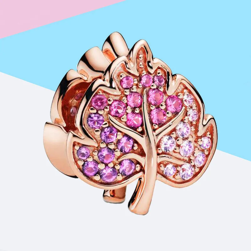 

925 Sterling Silver Sparkling crystal Leaf Charm Charm Beads fit Pandora Bracelets Women DIY Jewelry 2019 Autumn New