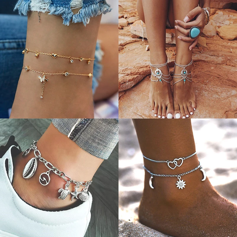 2020 Vintage Boho Women's Bracelets Chain Heart Love Anklets for Women Sea Shell Stars Leg Foot Ankle Jewelry Accessories Mujer 2020 Vintage Boho Women's Bracelets Chain Heart Love Anklets for Women Sea Shell Stars Leg Foot Ankle Jewelry Accessories Mujer