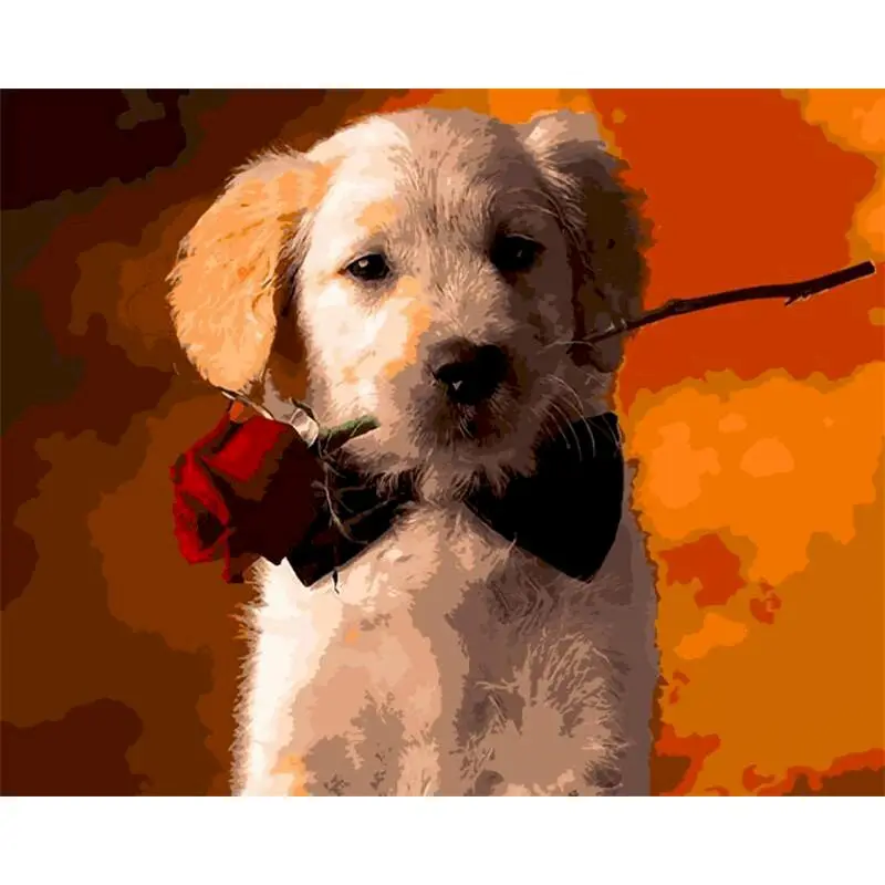 

GATYZTORY DIY Painting By Numbers Dog With Roses HandPainted Oil Painting Drawing On Canvas Adults Child Home Decor
