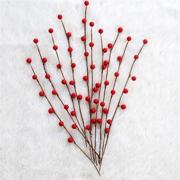 

50P Fake Single Stem Red Bean 12.59" Length Christmas Foam Berry for DIY Home Wedding Wreath Gift Box Accessorie Shop Decorative