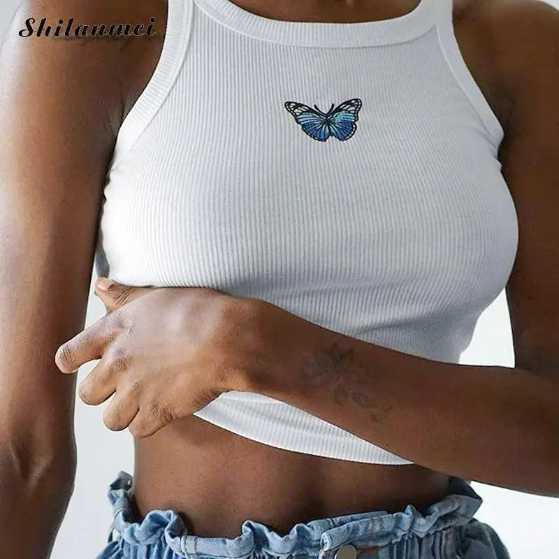 

Sexy Tank Tops Fashion Womens Vest Off Shoulder Halter Blouses Shirt Summer Slim Crop Short Tops Camisole Butterfly Girl Vests