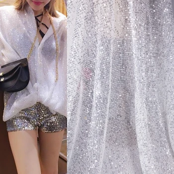 

1Y/Lot Sequined Pleated Glitter Sewing Mesh Fabric For Dress Handmade DIY Stage Background Cloth