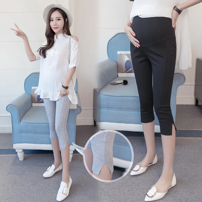 

Photo Shoot New Style Summer Wear Korean-style Fashion Side Slit Leggings for Pregnant Woman Cropped Trousers for Pregnant Women