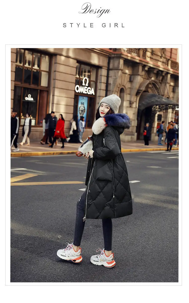 Mid-length over-the-Knee down Jacket Women's Winter New Style Korean-style Waist Hugging Dongdaemun White Duck down WOMEN'S