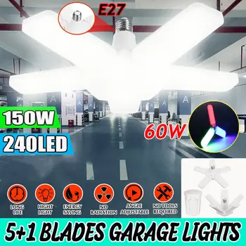 

Foldable Fan Blade LED Pendant Light E27 85-265V 360 Degrees Angle Adjustable Ceiling Lamp Garage Deformable Light for Workshop