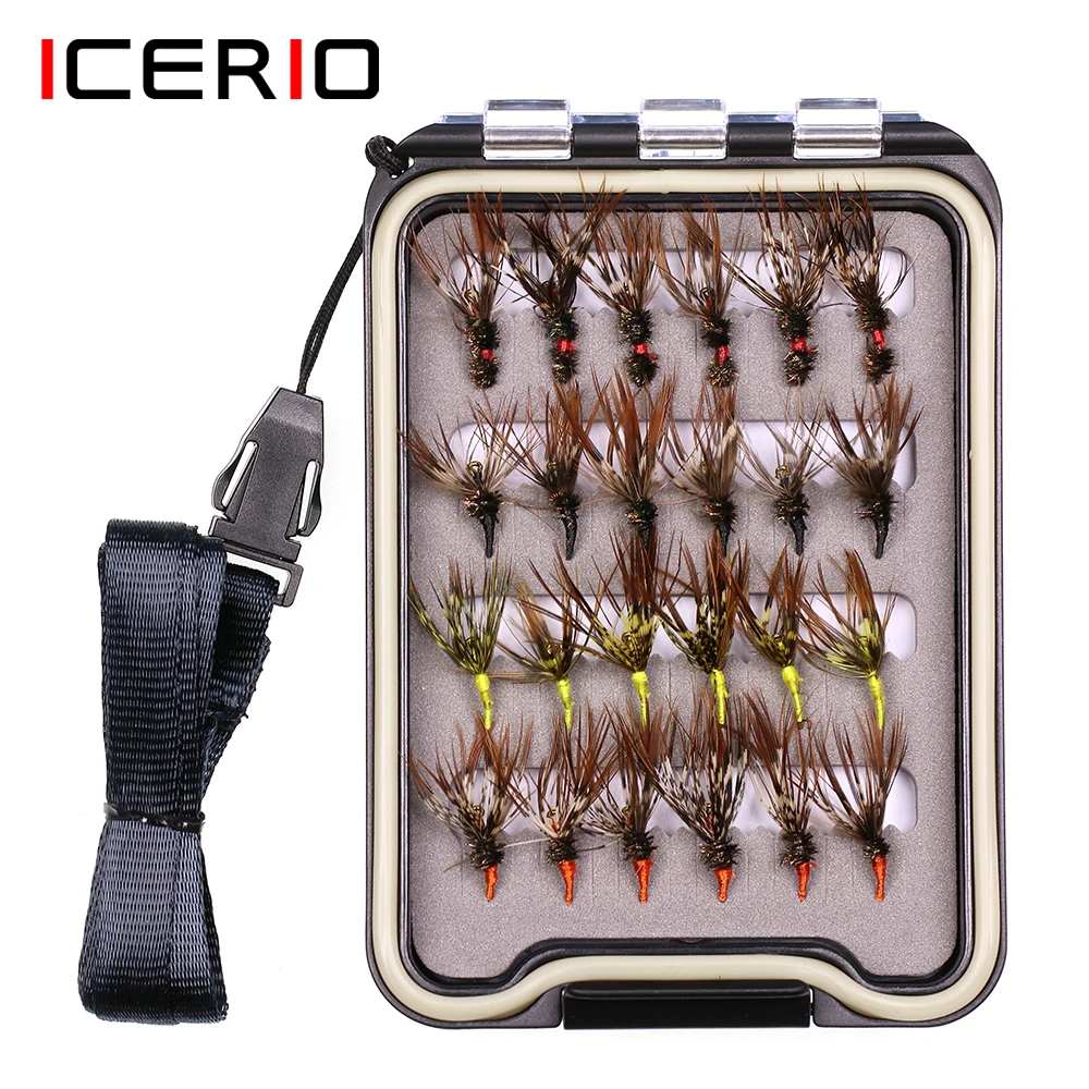 ICERIO 24 шт./кор. Tenkara Fly с Водонепроницаемая коробка для мух 12 # приманка ловли форели