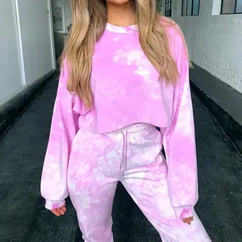 

Muyogrt Tracksuit Women Two Piece Set Long Pants Long Sleeve Crop Tops Tie Dye Lounge Wear Ropa Mujer Femme Autumn Sweatsuits