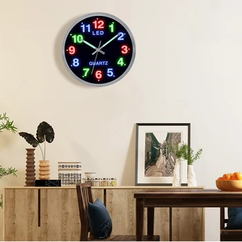 

LED wall clock simple digital metal fashion silent hanging 12 inch