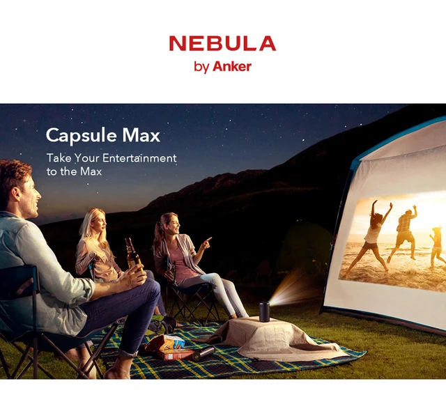  Anker Nebula Capsule Max, Pint-Sized Wi-Fi Mini Projector, 200  ANSI Lumen Portable Projector, 8W Speaker, Movie Projector, 100 Inch  Picture, 4-Hour Video Playtime, Outdoor Projector (Renewed) : Electronics