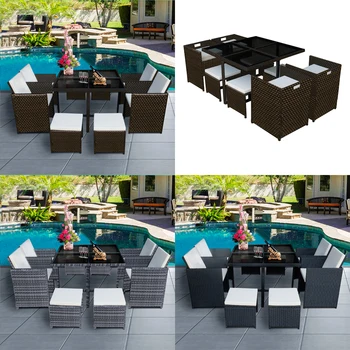 

PANANA 8 SEATS FAMILY RATTAN GARDEN FURNITURE CUBE SET CHAIRS TABLE OUTDOOR PATIO WITH CUSHION FAST DELIVERY