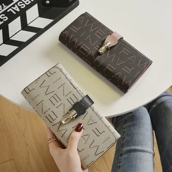 

2020 New Fashion Leather Buckle Wallet Female Long Section Large Capacity Multi-function Mobile Phone Cowhide Wallet Clutch Bag