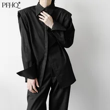 Pfhq 2021 nova moda masculina design escuro estilo coreano tendência cor sólida falso camisa de algodão de duas peças primavera e outono 21e4221