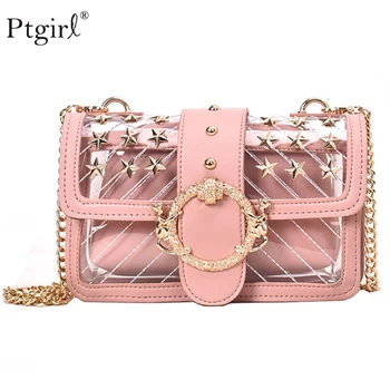 

Transparent Jelly bag 2019 Fashion New High Quality PVC Women Designer Handbag Cute Ptgirl Lock Chain Shoulder handtassen dames