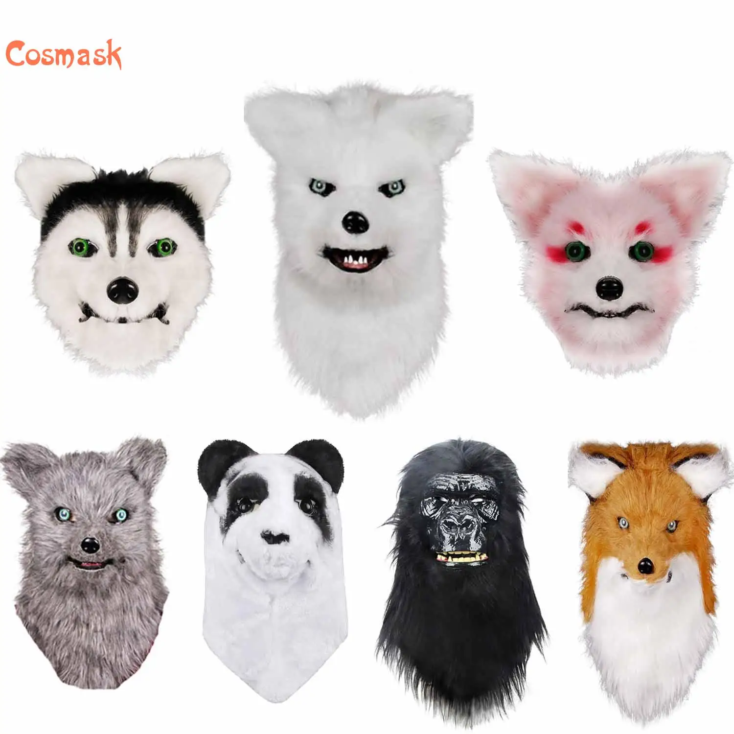 Cosmask Movable Mouth Fox Head Mask Animal Panda Tiger Husky Orangutan