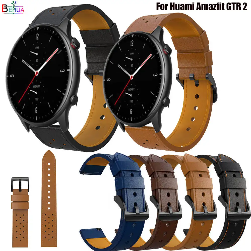 

22mm Leather Strap Watchband Wristband For Huami Amazfit GTR 2 Smart Wriststrap Quick Releas Bracelet For Garmin Vivoactive 4