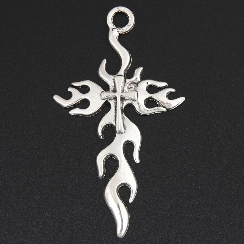 8pcs Silver Color 64x36mm Flame Cross Charms Jesus Faith Pendant For DIY Handmade Metal Alloy Punk Jewelry Making Accessorie | Украшения и