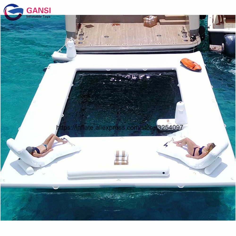 Free shipping inflatable ocean slide pool 1.00 DWF floating inflatable yacht pool with chairs