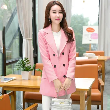 

Fashion Slim Women Long Cashmer Coat Solid Double Breasted Women's Woolen Jacket Pockets Turn-down Collar Coat And Jacket